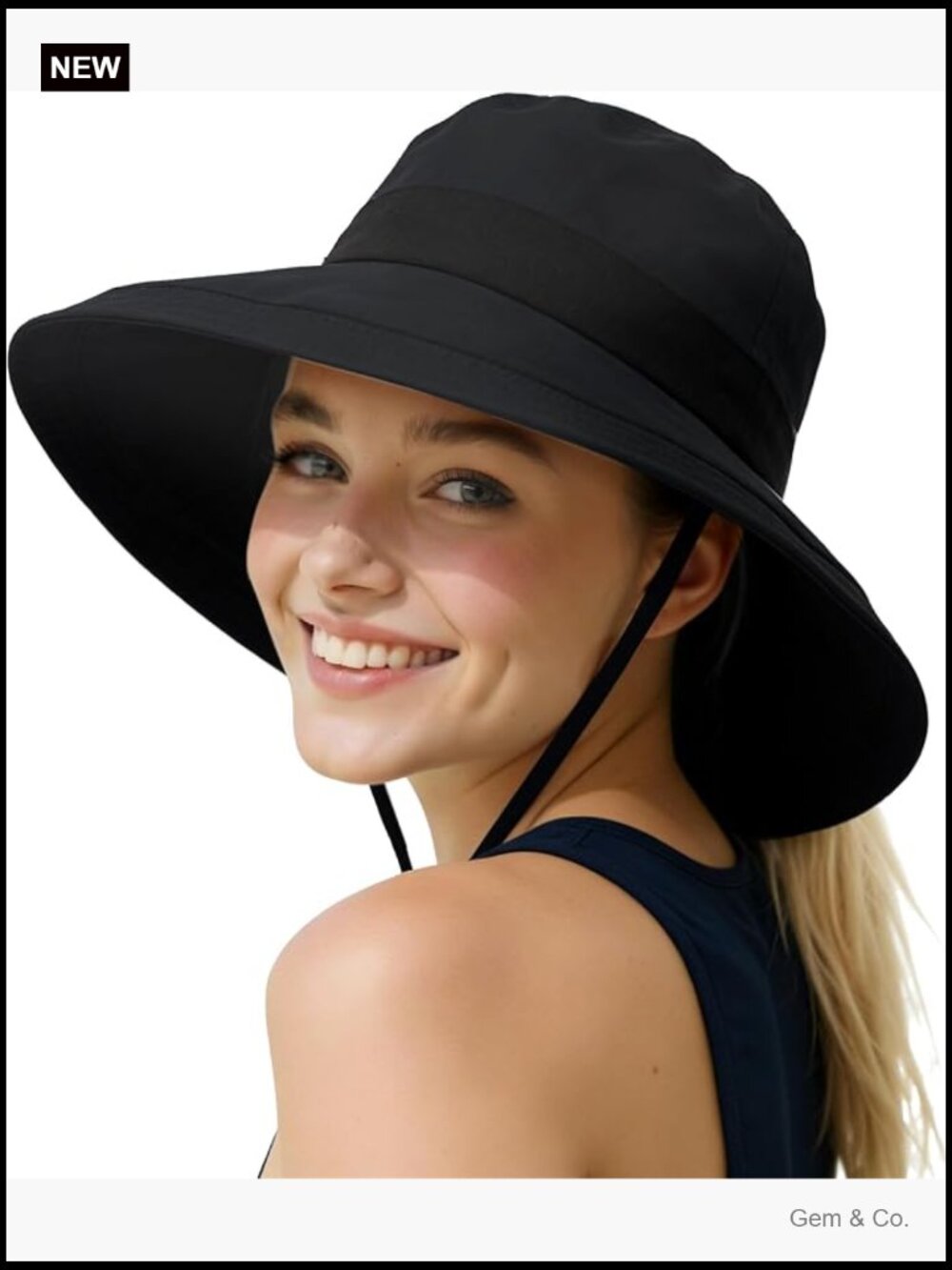 UPF 50+ Waterproof Wide Brim Sun Hat with Ponytail Hole, Adjustable Buckle,